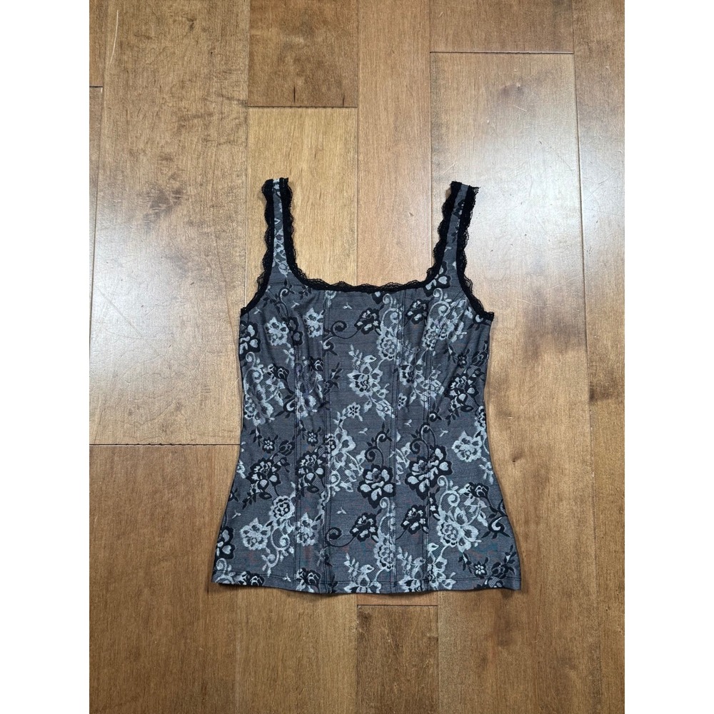 White House Black Market Corset Tank Top Cami Lace Floral Gray Women's XS